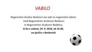 Vabilo na občinski derbi ND Renkovci-ND Nedelica